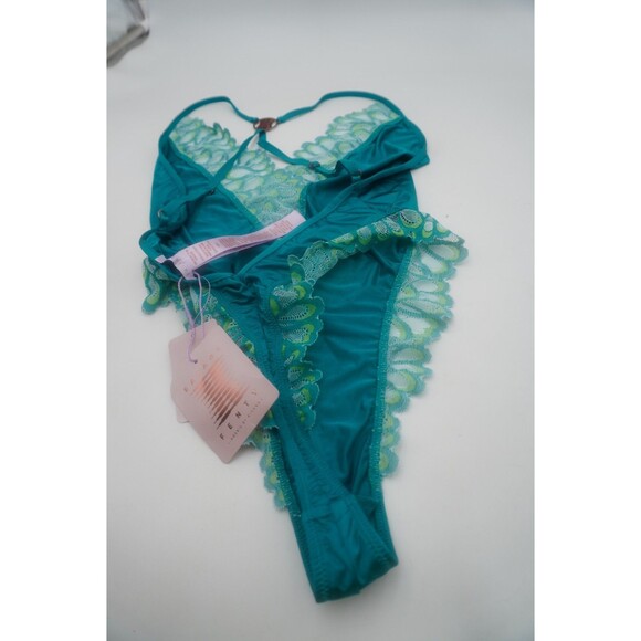 Savage Fenty Not Sorry Teddy Bodysuit Teal Lace Thong Strappy V NeckNWT Sz Small - Picture 5 of 7